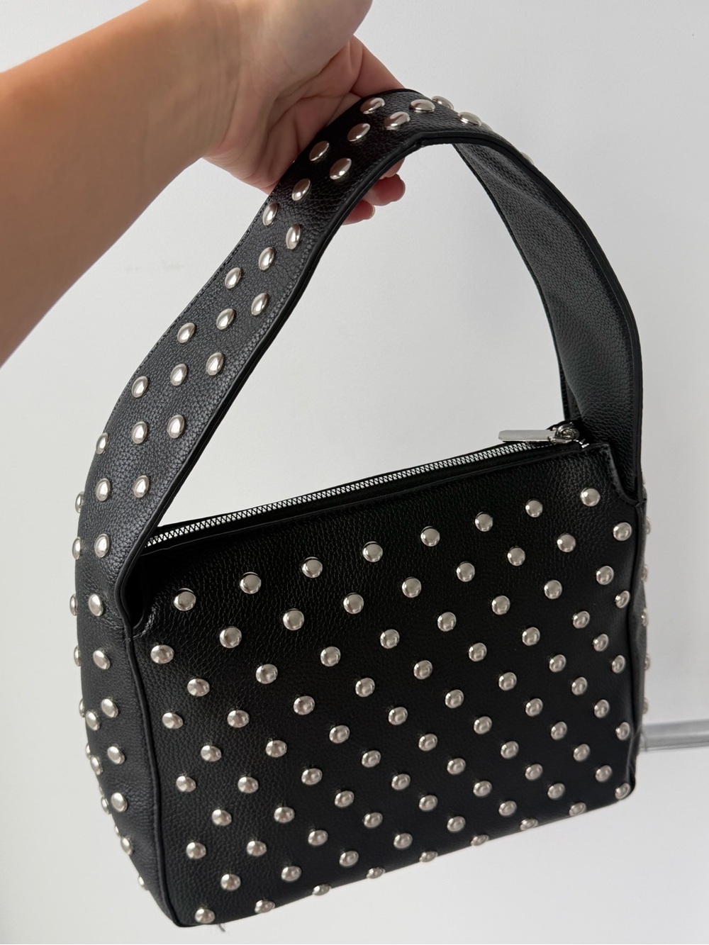 Black Studded Shoulder Bag - Sleek Women’s Handbag